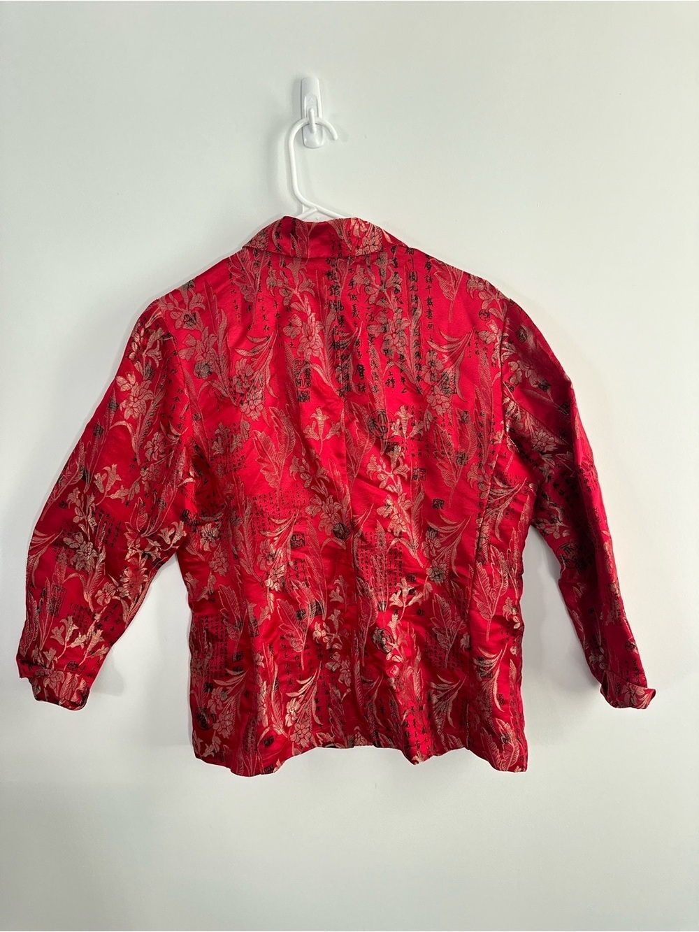 Chicos Design Silk Brocade Jacket Size 2 Red Metallic Floral Button Front - Picture 6 of 12